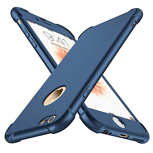 Product Cover ORETech iPhone 6 Case, iPhone 6s Case, with [2X Tempered Glass Screen Protector] 360° Full Body Heavy Duty Shockproof Anti-Scratch Rubber Silicone Case for iPhone 6/6s 4.7 inch -Blue