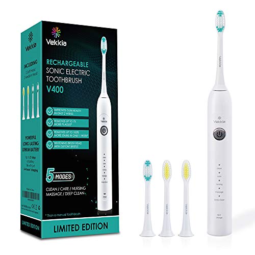 Product Cover Sonic Rechargeable Electric Toothbrush, Advanced Magnetic Levitation Motor Tech for Comfortable & Easy Cleaning, Perfect Balanced 31000 Strokes/Min, 5 Modes w/Memory, Auto Timer, 4 Replacement Heads