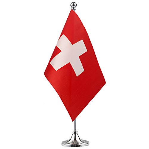 Product Cover GentleGirl.USA Switzerland Flag Swiss Flag Table Flag,Desk Flag,Office Flag,International World Country Flags Banners,Festival Events Celebration,Office Decoration,Desk,Home Decoration