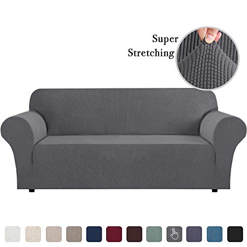 Product Cover Sofa Cover Lounge Cover for 3 Seater Stretch Sofa Covers 1 Piece Furniture Protector Couch Cover Feature Rich Textured Lycra High Spandex Small Checks Jacquard Fabric (Sofa: Charcoal Gray)