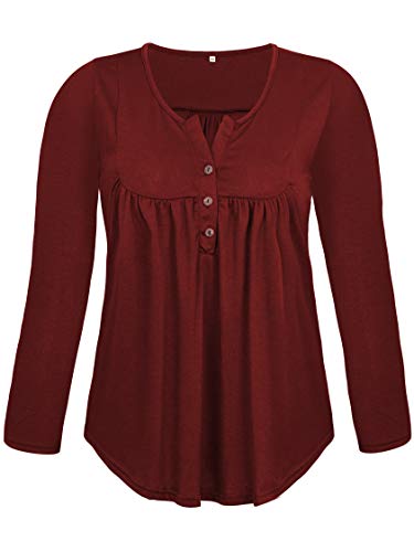 Product Cover VISLILY Women's Plus Size Henley Shirt Long Sleeve Buttons Up Pleated Tunic Tops