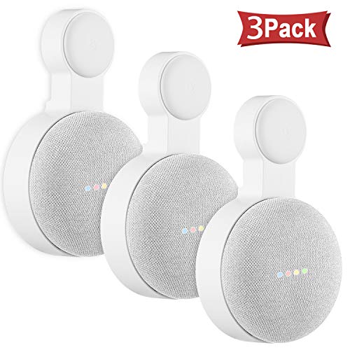 Product Cover Google Home Mini Wall Mount Holder, Caremoo Space-Saving Design AC Outlet Mount, Perfect Cord Management for Google Home Mini Voice Assistant (White, 3 Pack)