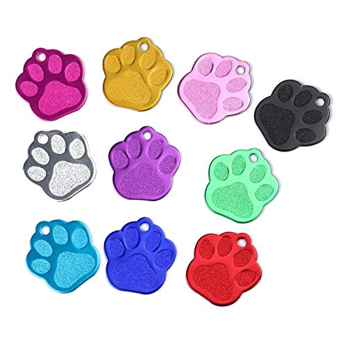 Product Cover Monrocco 10 Pcs Assorted Color Paw Shaped Tag Blank Aluminum Pet ID Tag for Dog&Cats