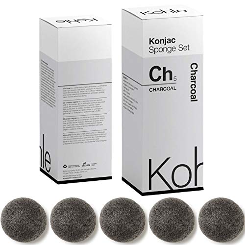 Product Cover Charcoal Konjac Sponge Set: Organic Skincare Face & Body Cleansing + Exfoliating Sponges, (5 Pack) 100% Pure & Natural #1 U.K. BESTSELLER