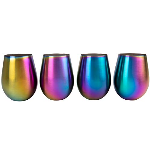 Product Cover Rainbow Stainless Steel Stemless Wine Glasses, 16oz - Set of 4, Unicorn Cups are durable & Unbreakable for Indoor and Outdoor Party use - BPA Free