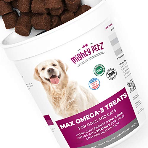 Product Cover MAX Omega 3 for Dogs - Dog Fish Oil & Hip Joint Supplement. Rich in EPA & DHA Fatty Acids for Itch Relief & Dry Skin. Healthy Coat + Allergy Support. Pet Treats for Strong Immune System, Heart & Brain