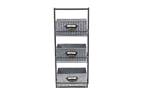 Product Cover Rae Dunn 3 Tier Desk Organizer - Galvanized Steel Caddy with Solid Wood Handle and Accents - Freestanding Floor Design - Chic and Stylish Metal Storage Bins for Office, Home or Kitchen