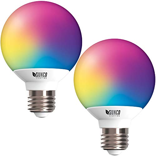 Product Cover Sunco Lighting 2 Pack WiFi LED Smart Bulb, G25, 5W, Color Changing (RGB & CCT), Dimmable, Compatible with Amazon Alexa & Google Assistant - No Hub Required