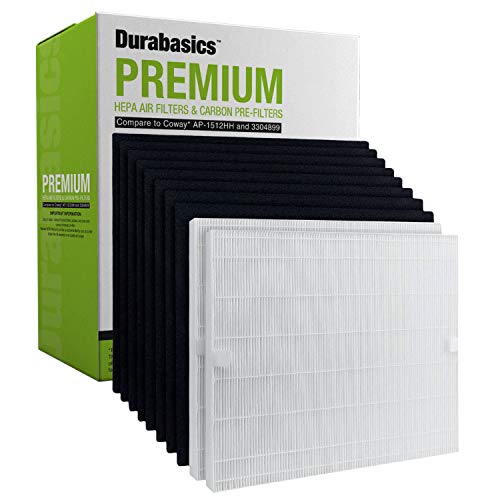Product Cover Durabasics 2 Premium HEPA Filters & 8 Carbon Pre-Cut Pre Filters | Compatible Coway Air Purifier Filter Replacement Set | Compatible with Coway AP-1512HH, Coway AP-1512HH, AP1512, Coway AP 1512