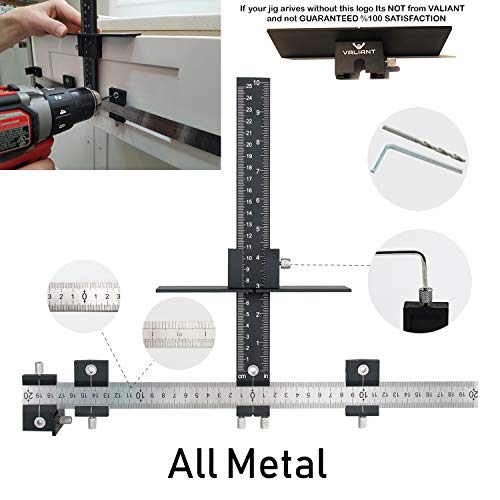 Product Cover Valiant Cabinet Hardware Jig | Drawer Knobs and Pulls Template Tool for Drilling Holes on Wood | Adjustable Drill Guide Tools for Doweling, Boring and Mounting Door Handles | Made All from Aluminum
