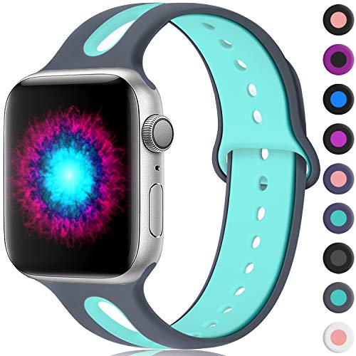 Product Cover Haveda Sport Bands Compatible for Apple Watch Band 40mm Series 5 Series 4, Soft Series 5 Wristbands Silicone 38mm iWatch Bands for Apple Watch Series 3/2/1, Women Men Kids 38mm/40mm S/M Grey/Teal