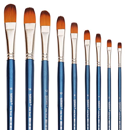 Product Cover Filbert Paint Brushes Set, 9 Pcs Professional Artist Brush for Acrylic Oil Watercolor Gouache Painting Long Handle Brushes Nylon Hair