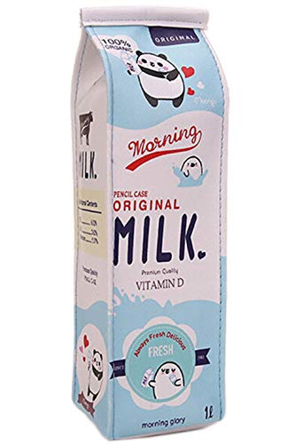 Product Cover 8 Colors,Large Capacity Cute Milk Carton Pencil Cases Box Cosmetic Bag with Zipper by Warmword (Blue)
