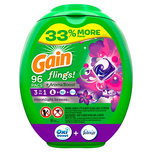 Product Cover Gain Flings! Liquid Laundry Detergent Pacs, Moonlight Breeze, 96 Count