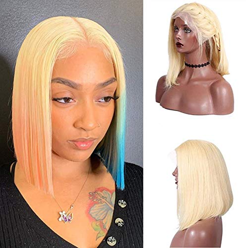 Product Cover Loviness Short Bob Wig 613 Blonde Human Hair Wigs 8'' 10'' 12'' 14'' Middle Part Lace Front Silky Straight Hair Wigs 180% Density 13X4 Frontal Pre Plucked(12 inches)