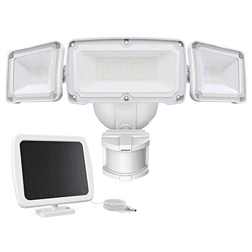 Product Cover LEPOWER Solar LED Security Lights Motion Outdoor, 1600LM Super Bright Solar Motion Sensor Light, 6000K, IP65 Waterproof Flood Light with 3 Head for Yard, Patio, Garage (White)