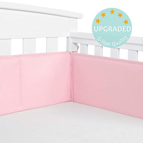 Product Cover TILLYOU Baby Safe Crib Bumper Pads for Standard Cribs Machine Washable Padded Crib Liner Thick Padding for Nursery Bed 100% Silky Soft Microfiber Polyester Protector de Cuna, 4 Piece/Jade Pink