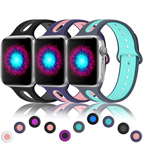 Product Cover Haveda Bands Compatible for Apple Watch 40mm Band Series 5 Series 4, Women Apple 5 Wrist iWatch 38mm Bands for Apple Watch Series 3 Series 2/1, 3Pack 38mm/40mm S/M Black/Grey, Blue/Pink, Grey/Teal