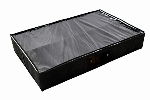 Product Cover BENIZZA Under Bed Shoe and Clothes Storage Organizer - Customizable & Adjustable Dividers, Perfect Container for Under Bed or Closets, Sturdy Sides and Bottom, Large Shoes, Kids Men Women (Black)