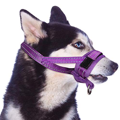 Product Cover SlowTon Nylon Dog Muzzle, Dog Mouth Cover Adjustable Soft Padded Quick Fit Comfortable Muzzles for Medium Large Dog Outdoor Anti Biting Behavior Training Stop Chewing Barking Attach to Collar (M, PU)