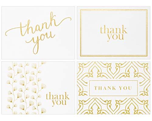 Product Cover 100 Thank You Cards Bulk - Thank You Notes, White & Gold - Blank Note Cards with Envelopes - Perfect for Business, Wedding, Graduation, Bridal and Baby Shower - 4x6 Photo Size (white)