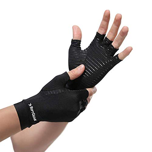 Product Cover RiptGear Compression Gloves for Women and Men - Copper Infused Glove for Rheumatoid Arthritis Osteoarthritis Carpal Tunnel Raynauds Disease - Hand Pain Relief and Support - Open Finger Pair (Medium)