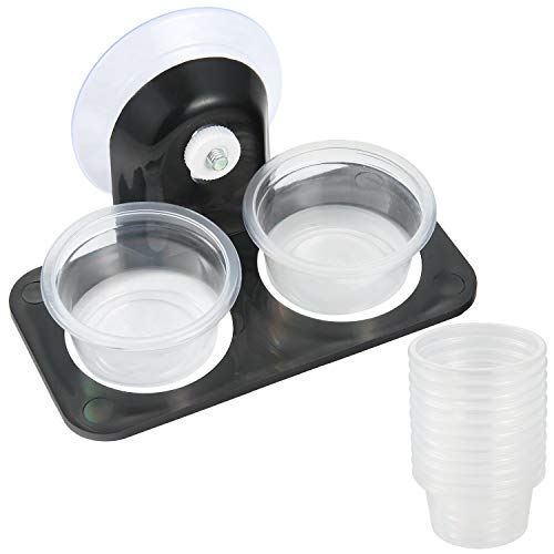 Product Cover SLSON Gecko Feeder Ledge Acrylic Improved Suction Cup Reptile Feeder with 20 Pack 1 oz Plastic Bowls for Reptiles Food and Water Feeding,Black