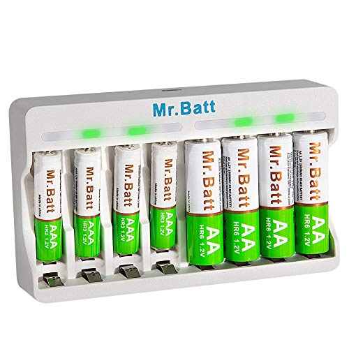 Product Cover AAA Battery Charger, Mr.Batt Rechargeable Battery Charger with Rechargeable AA Batteries (4 Pack) and Rechargeable AAA Batteries (4 Pack)