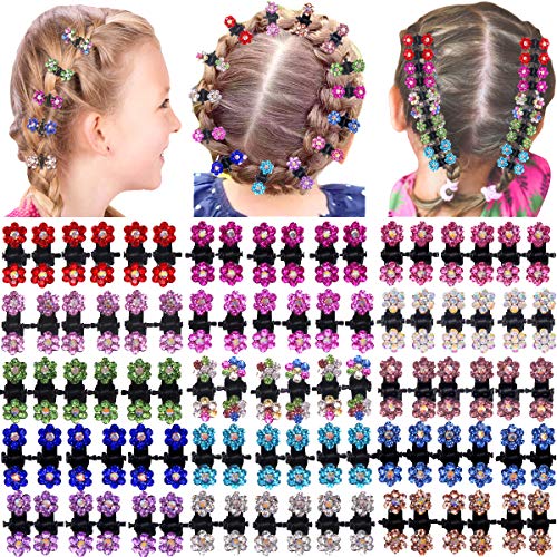 Product Cover 90 Pieces Baby Girls Hair Claw Clips Crystal Rhinestones Tiny Hair Clips Mix Colored Flower Hair Bangs Pin for Kids Women Hair Accessories (6 X15 Colors)