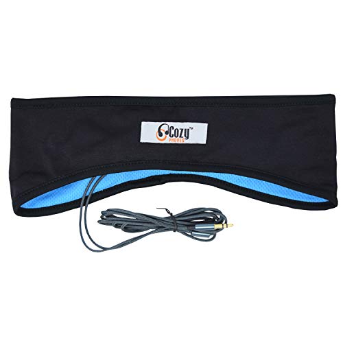Product Cover CozyPhones Sleep Headphones & Travel Bag, Lycra Cool Mesh Lining and Ultra Thin Speakers. Perfect for Sleeping, Sports, Air Travel, Meditation and Relaxation - Black with Blue Liner