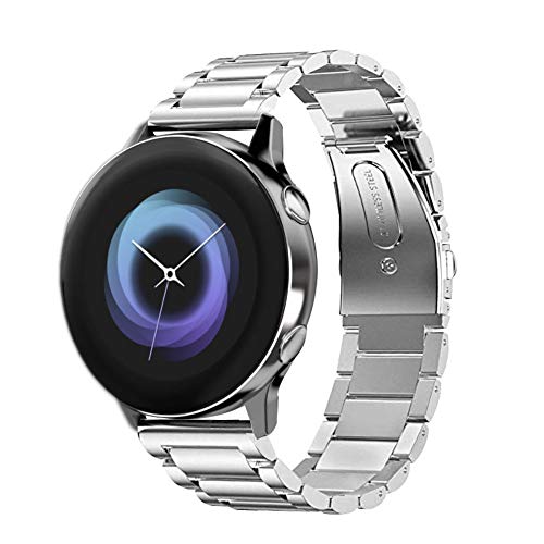 Product Cover Kartice Compatible with Galaxy Watch Active 40mm Bands Active2 44mm Band 20mm Solid Stainless Steel Strap for Galaxy Watch Active 2 SM-R500 (Silver)