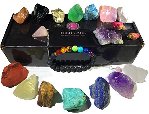 Product Cover Chakra Therapy Collection(Small) 17 pcs healing crystal kit, 7 Raw Chakra stones,7 Colorful Gemstones,Amethyst,Rose quartz Pendulum, Chakra lava bracelet, Dry Roses, Guide, COA, Best value, Gift ready