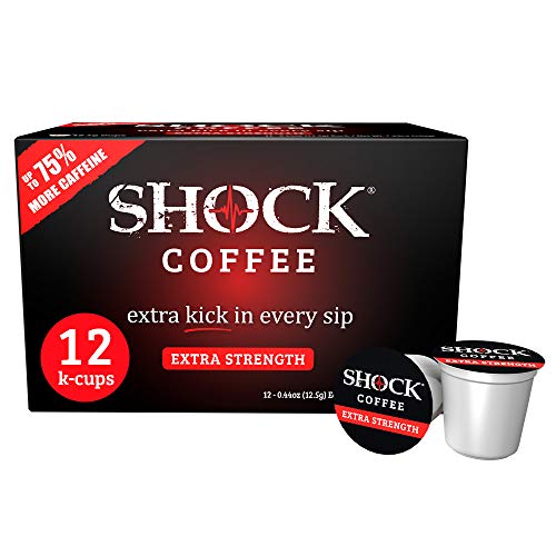 Product Cover Shock Coffee Extra Strength K-Cup. The Strongest Caffeinated All Natural K-Cup, Up to 75% more Caffeine than Regular Coffee, 12 count