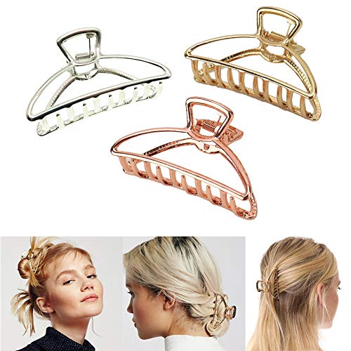 Product Cover VinBee 3 PACK Large Metal Hair Claw Clips Hair Catch Barrette Jaw Clamp for Women Half Bun Hairpins for Thick Hair (Silver + Gold + Rose Gold)