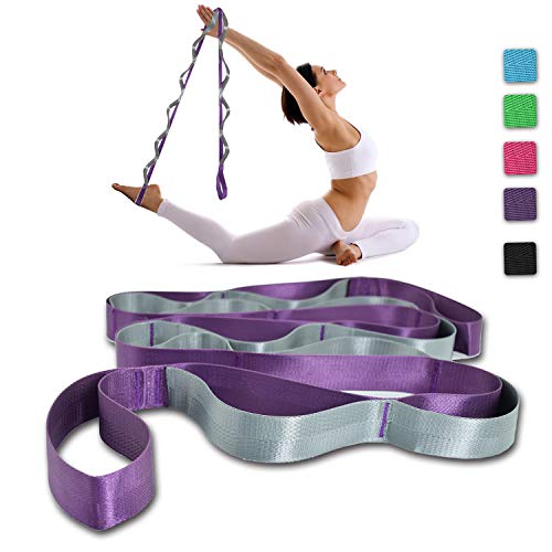 Product Cover SANKUU Yoga Strap, Multi-Loop Strap, 12 Loops Yoga Stretch Strap, Nonelastic Stretch Strap for Physical Therapy, Pilates, Dance and Gymnastics with Carry Bag (Purple)