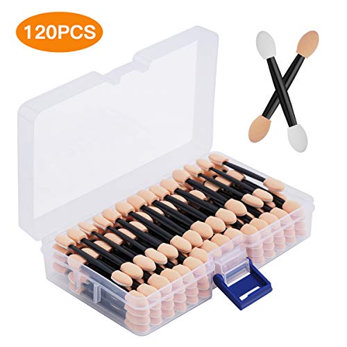 Product Cover Cuttte 120PCS Disposable Dual Sides Eye Shadow Sponge Applicators with Container, 2.44' Length Eyeshadow Brushes Makeup Applicator