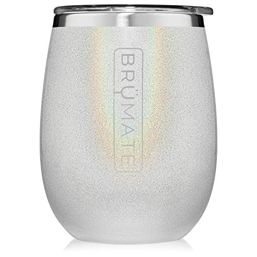 Product Cover BrüMate Uncork'd XL 14oz Wine Glass Tumbler With Splash-proof Lid - Made With Vacuum Insulated Stainless Steel (Glitter White)