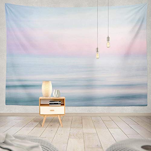 Product Cover Ocean Tapestry,ONELZ The Beach Tapestry Sunset Sky and Blue Tapestry Ocean Nature with Beach Pink Tapestries Pastel Tapestry Wall Tapestry for Bedroom 60 L x 80 W,Pink Sunset