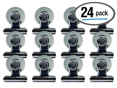 Product Cover Magnetic Bulldog Clips, 24 Pack, by Better Office Products, Stainless Steel, 1.2 Inch, Bulldog-Style with Magnets, 24 Pieces