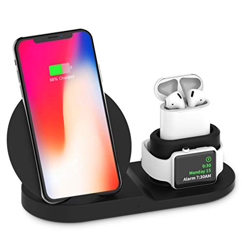 Product Cover Wireless Charger, Compatible iph one Charger, 3-in-1 Replacement Charging Station for iph one Xs/X Max/XR/X/8/8Plus/Watch (BLC)