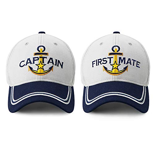 Product Cover Captain Hat & First Mate | Matching Skipper Boating Baseball Caps | Nautical Marine Sailor Navy Hats