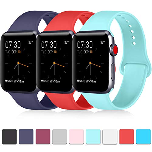 Product Cover Pack 3 Compatible with Apple Watch Band 38mm Women, Soft Silicone Band Compatible iWatch Series 4, Series 3, Series 2, Series 1 (Navy Blue/Orange Red/Light Blue, 38mm/40mm-S/M)