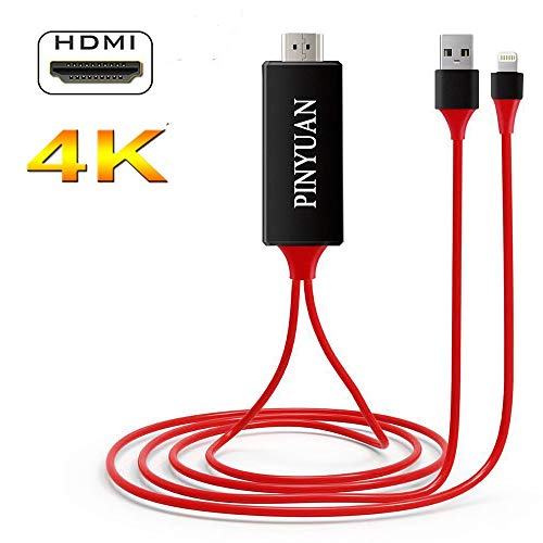 Product Cover PINYUAN Compatible with iPhone iPad to HDMI Adapter Cable, 1080P Digital AV HDMI Adaptor Connector Cord for iPhone Xs Max XR X 8 7 6 Plus iPad Pro Air Mini iPod - Plug and Play(Red)