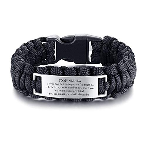 Product Cover LF Stainless Steel to My Nephew Bracelet,Outdoor Rope Paracord Survival Motivational Inspirational Sentiment Cuff Bracelet Bangle for Nephew from Uncle Aunt for Hiking Camping Hunting Activities
