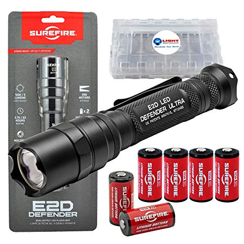 Product Cover SureFire E2D Defender Ultra E2DLU-A Dual-Output 1000 Lumens Tactical LED Flashlight Bundle with 4 Extra CR123A Batteries and a LightJunction Battery Case