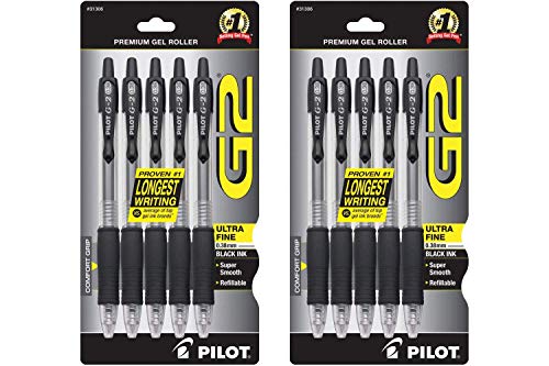 Product Cover Pilot G2 Retractable Premium Gel Ink Roller Ball Pens Ultra Fine (10 Pack, Black)