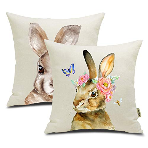 Product Cover FOOZOUP Easter Rabbit Throw Pillow Case Cushion Cover Spring Decor for Sofa Couch 18 x 18 Inch (Bunny)
