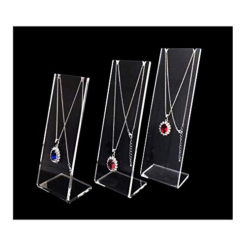 Product Cover Modern Elegant Clear Acrylic Necklace Display Stands Jewelry Trade Show Store Exhibit Gallery Photo Taking Props Fine Presentation 3-PC Set