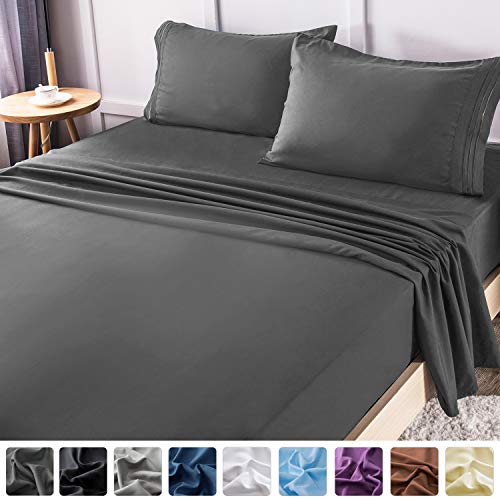 Product Cover LIANLAM Queen Bed Sheets Set - Super Soft Brushed Microfiber 1800 Thread Count - Breathable Luxury Egyptian Sheets 16-Inch Deep Pocket - Wrinkle and Hypoallergenic-4 Piece(Queen, Dark Grey)