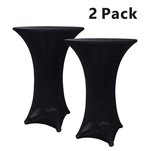 Product Cover Hipinger 2 Pack 30 inch Highboy Cocktail Round Spandex Table Cover Four-Way Tight Fitted Stretch Tablecloth Table Cloth for Outdoor Party DJ Tradeshows Banquet Vendors Weddings(30''X42''(2PC),Black)
